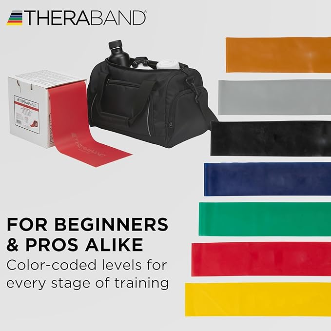 THERABAND Resistance Band 25 Yard Roll, Non-Latex Professional Elastic Stretch Bands for Upper & Lower Body Exercise Workouts, Physical Therapy, Lower Pilates, Flexibility, & Rehab, Dispenser Box