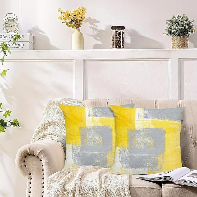 Yellow Abstract Art Artwork Pillow Cover, Gallery Modern Decorative Throw Pillows Cushion Cover for Bedroom Sofa Living Room 20 x 20 Inch Set of 2