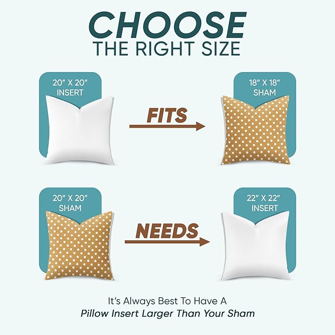 Pillowflex Synthetic Down Alternative Pillow Inserts for Shams - Comfy Pillows for Sleeping, Perfect Pillow & Best Sleeping Pillows, Handmade Down Alternative Throw Pillow Inserts - (20x20 Set of 2)
