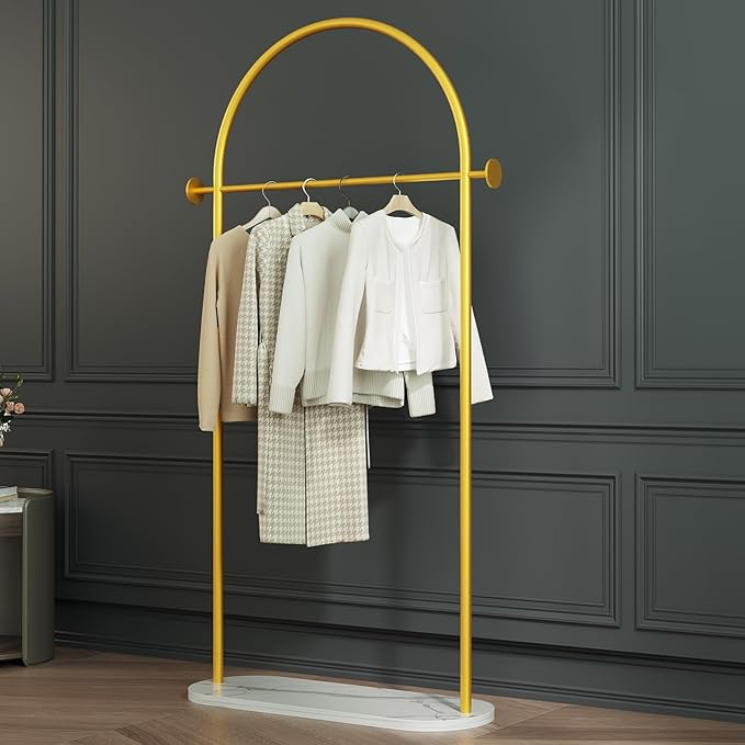 Gold Clothing Rack with Marble Base,Modern Metal Garment Rack for Bedroom,Entryway & Boutique Display,Sturdy Open Closet Clothes Rack for Hanging Clothes,Coat Rack freestanding Heavy Duty