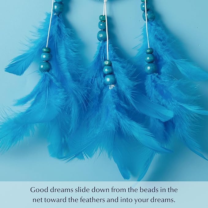 Pretty Jolly Small Evil Eye Dream Catchers Wall Decor Wood Beads Handmade Blue Feathers Mini Dreamcatchers Home Decoration Ornament for Car Bedroom Birthday Party