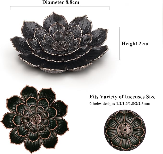 SLKIJDHFB Incense Burner - Lotus Stick Incense Holder 6 Incense Holes with Detachable Ash Catcher 2Pcs
