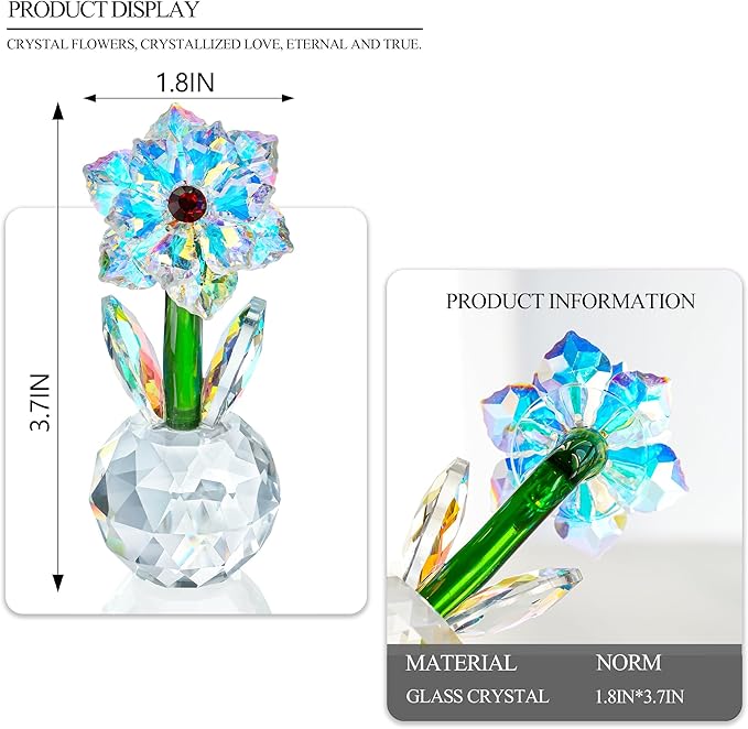 Crystal Sunflower Figurine Handcrafted Glass Flowers Collectible Small Sunflower Paperweight Table Decoration for Home Decor(3.7 * 1.8inch)