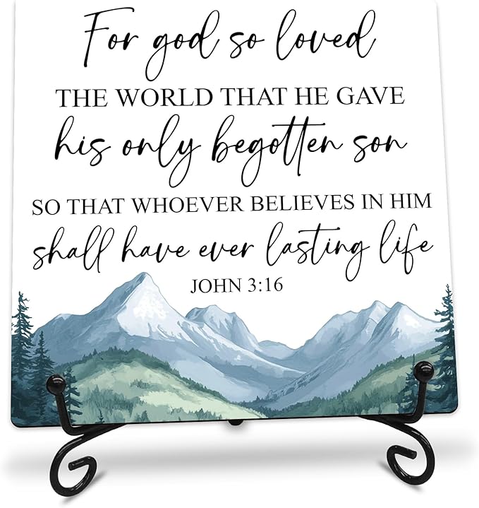 For God So Loved the World that He Gave Wooden Sign - 5" Christian Wooden Plaque With Metal Support - Rustic Tabletop Home, Office Room Decor - Gifts For Family & Friends - A06