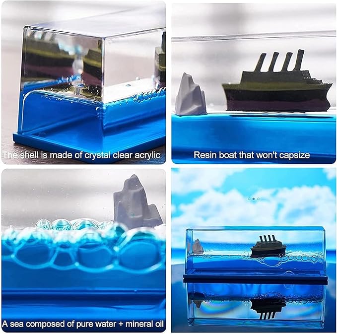 Unsinkable Titanic Cruise Ship in a Bottle, Cruise in Ocean Wave Desk Decor, Cool Mini Liquid Ship Best for Room Decoration, Desk Toy & Titanic Gifts (F)