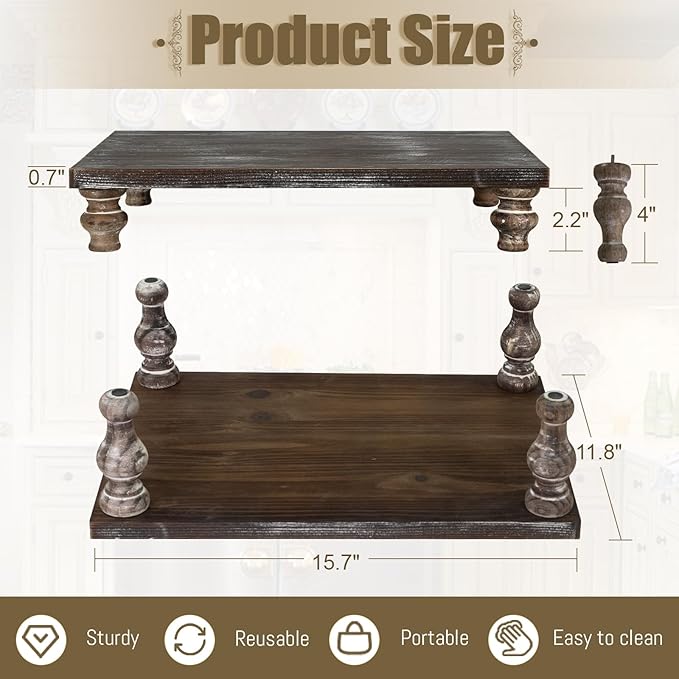 MAONAME Decorative Wooden Display Riser, Farmhouse Wood Pedestal Stand for Display, Rustic Vintage Brown Tray Riser for Kitchen, Home Table Decor, Short and Tall Footed
