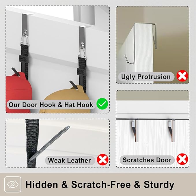 Hat Rack for Door, Hat Holder over the Door Hats Organizer for Baseball Caps, Hat Hanger for Closet, 12 Hooks Cap Organizer on Wall for Storage & Display - 2 Pack