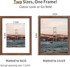 11x14 Picture Frame 3 Pack - Brown Poster Frame Display Pictures 8x10 with Mat or 11 x 14 Without Mat for Wall Hanging Horizontal and Vertical