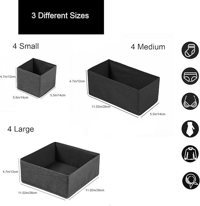 Drawer Organizer Clothes,12Pcs Dresser Drawer Organizers Foldable Closet Organization and Storage Dividers for Clothing,Underwear, Sock, Baby Closet Organizer (Grey)