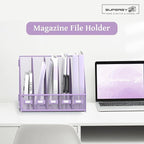 SUPEASY Desk Organizers Metal Desk Magazine File Holder with 5 Vertical Compartments Rack File Organizer for Office Desktop, Classroom, Home Workspace, Purple