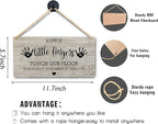 Wall Pediments Shoes Off Sign,Shoes Off Sign for Front Door,Since Little Fingers Touch Our Floor Door Sign,Shoes Off Hanging Welcome Sign for Front Door,12x6 Inches，Wood Grain-6