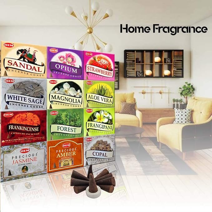 Hem 12 Assorted Boxes of Incense Cones, (120 Total)| Natural Fragrance for Aromatic Rooms | Odor Remover Incense for Stress Relief & Relaxation (Assorted 2)