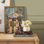 YYNISPIN Vintage Book Wildflower Wall Art Moody Stained Glass Book Lover Wall Decor Painting, Whimsical Reading Nook Library Poster Canvas Prints for Cottage Bedroom Living Room 12x16 inch Frame