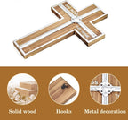 Wall Cross Retro Catholic Wooden Hanging Crosses Baptism with Metal Spiritual Religious Cross with Hook Silver Edge Blessed Letter Design Christmas Crucifix Gift for Church Home Wall Decor