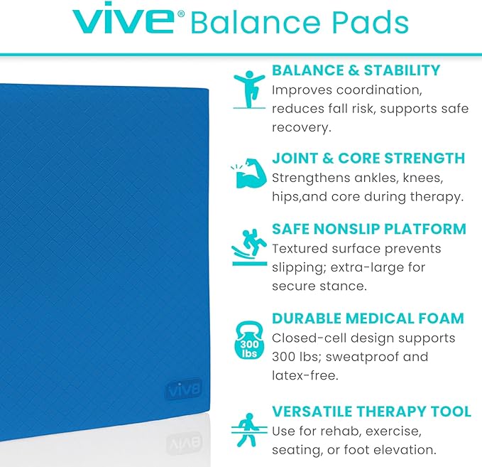 Vive Balance Pad - Foam Large Yoga Mat Trainer for Physical Therapy, Stability Workout, Knee and Ankle Exercise, Strength Training, Rehab - Chair Cushion for Adults, Kids, and Travel
