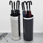 LINKIO Entrance Free-Standing Umbrella Stand Metal Round Umbrella Stand Rack, Freestanding Umbrella Bins Bucket Cane Holder for Umbrella, Cane, Walking Stick Long Umbrella Cane Stand (Color : Silver)