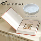 Decorative Plaster Tray & Book Decor Set - Scalloped Tray & Decorative Books Box Enhance Coffee Table or Bookshelf Decor - Modern Home Decoration for Living or Dining Room & as Housewarming Gift
