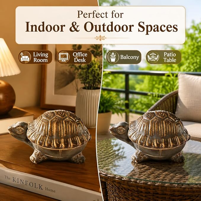 Turtle-Shaped Ceramic Ashtray with Lid, Windproof Design for Indoor/Outdoor Use – Desktop Organizer for Cigarettes, Coins & Keys – Home & Office Decor, Unique Creative Gift