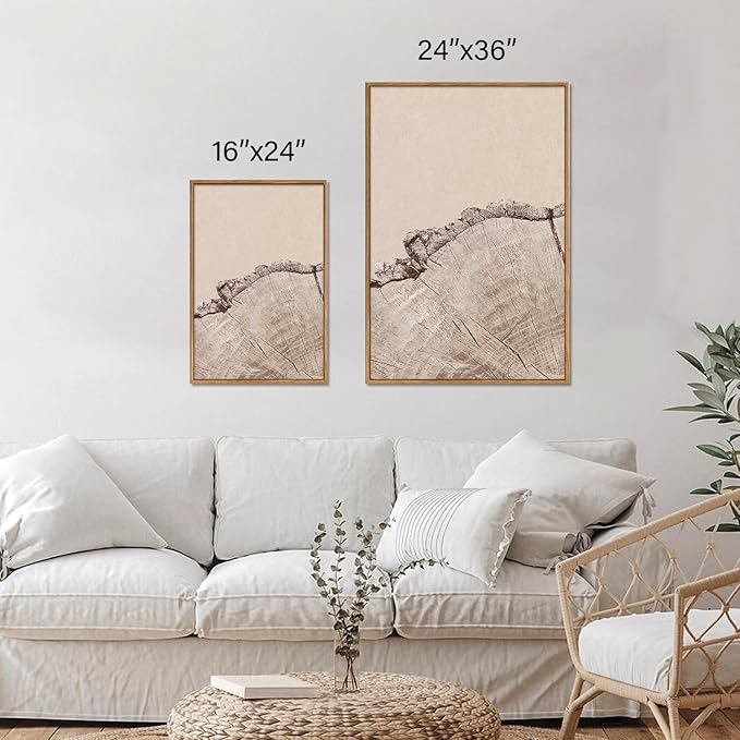 SIGNINART Large Tree Ring Framed Canvas Wall Art Set, Rustic Beige Nature Wooden Wall Decor, Neutral Wood Stump Artwork, Modern Art Prints for Bedroom Living Room Office 24"x36"x3
