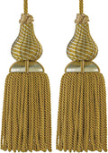 Luxury Tassels for Curtains and Furniture Knobs, 2 Pack - 8.4" Elegant Rayon Decorative Tassel, Silky Tassel Pendant for Cabinet Handles, Home Decor Accents (Gold)