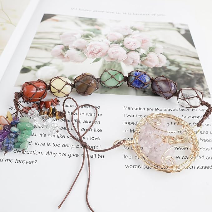 Handmade Crystal Window Car Hanging Ornaments 7 Chakra Home Decoration Feng Shui Ornament Yoga Meditation Car Decoration Tumbled Palm Stones (Style10)