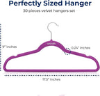 SereneLife 30 Pack Velvet Hangers – Non-Slip Clothes Hangers with Heavy Duty Design, Slim Space-Saving Coat Hangers with 360° Swivel Hook, Strong Lightweight Closet Organizer Set for Clothes (Purple)