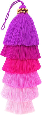 Tassellini Multi-Colored Layered Large Cotton Tassel with Hanging Loop for Furniture Décor, Home or Handbag Accessory (Purple)