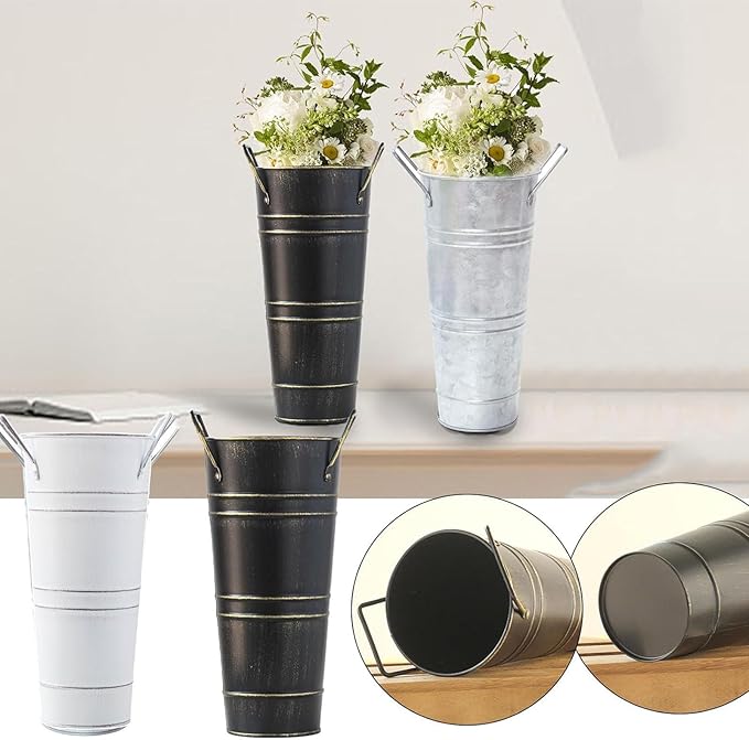Metal Umbrella Stand Standing Umbrella Holders Bin Canes , Perfect for Entryway and Porch Use, Ideal Organizer for Home and Office Rustic Floral Bucket Floor Vase for Entryway Porch Indoor (black)