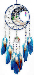 Tree of Life Dream Catchers, Handmade Woven Rainbow Healing Crystal Stone Dream Catcher Wall Hanging Ornament for Bedroom Living Room Wedding Party Decor, Festival Blessing Gift (Blue Moon)