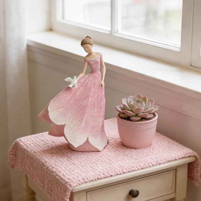 Guichifun Fairy Statue Collection Home Decoration - Pink Leaf Angel Girls Resin Home Garden Decor for Outside or Inside Rustic Fairy Garden Figurines Gifts for Women 8.5 x 5.25 x 12 Inch