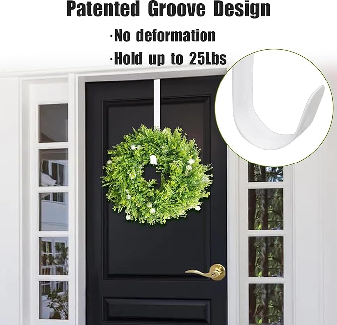 GameXcel 15" Wreath Hanger for Front Door - Large Wreath Metal Hook for Christmas Wreath Over The Door Hanger, White