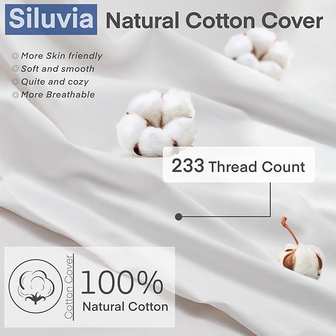 Siluvia 18"x18" Pillow Inserts Set of 2 Decorative Square Throw 18" Pillows with 100% Cotton Cover for Sofa, Couch, and Bed - White