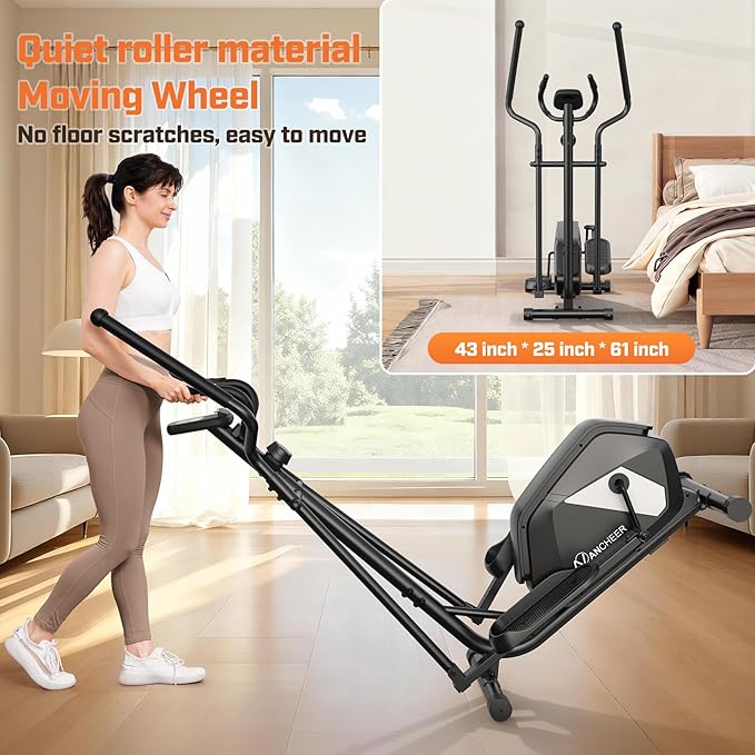 ANCHEER Home Elliptical Machine, Quiet Magnetic Elliptical Trainer with 14 Levels Resistance, 15" Stride & 400LBS Max Load, Compact Cardio Exercise Equipment for Home Gym