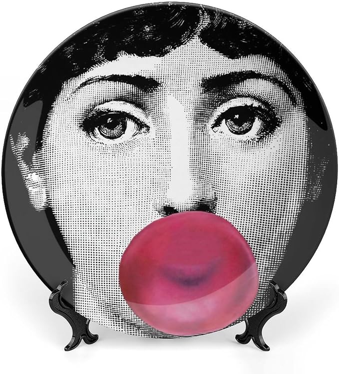 Lina Cavalieri Plate, Wall Decorative Plate, Mysterious Face Plate Wall Hanging Decoration,Including Bracket and Special Spring Hook, 8inch, Style6