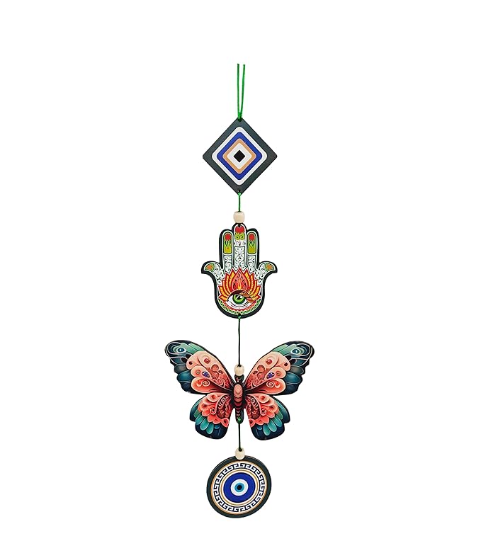 Decorative Bird Mobile Wall Hanging, Colorful Swallow Design with Flowers, Traditional Tattoo Style Art (Butterfly_Hanging_D_1)