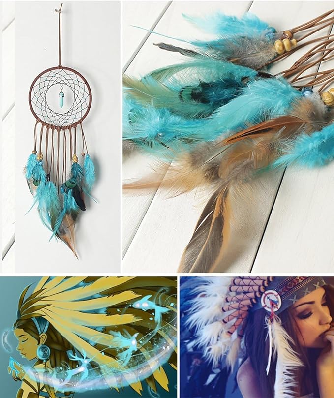 MEXIDAWN DIY Feather Dream Catcher Kits Turquoise Wall Hanging Boho Decor Handmade Dream Catcher for Adults，Round