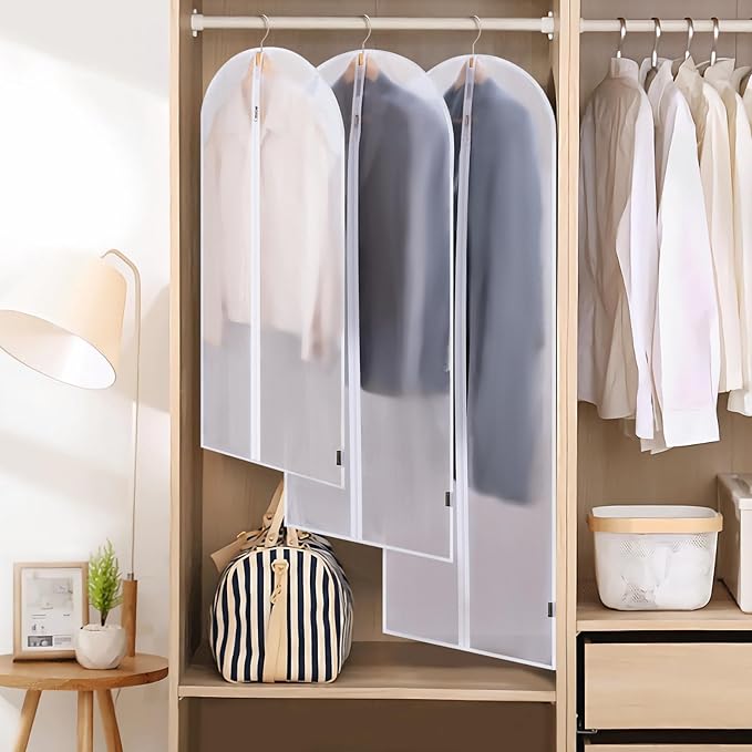 BALEINE 48'' Translucent Garment Bags, 6 Packs PEVA Dress Bag for Closet Clothes Dresses Suit Coats Storage (White, 6PK)