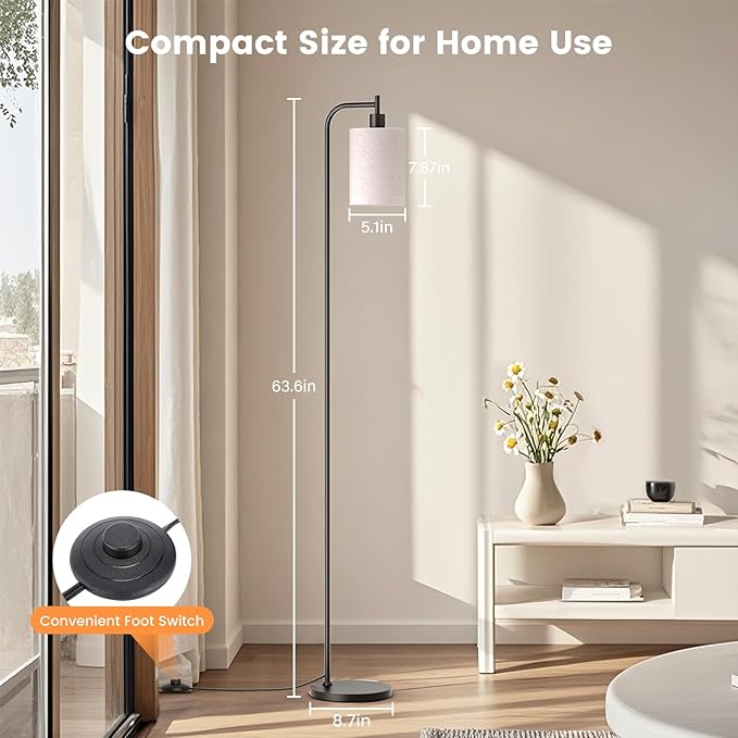 SIBRILLE Floor Lamp with Linen Shade, Dimmable Tall Standing Lamp with Remote Control & 3 Color Temperatures, Modern Floor Lamps for Living Room Bedroom Office Corner, 9W LED Bulb Included