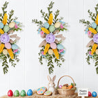 Easter Teardrop Swags 15.74inch Artificial Speckled Eggs Stairway Swag Decorated with Blooming Peonies, Colorful Daisies and Linen Bows Greenery Spring Floral Hanging Swags for Staircase