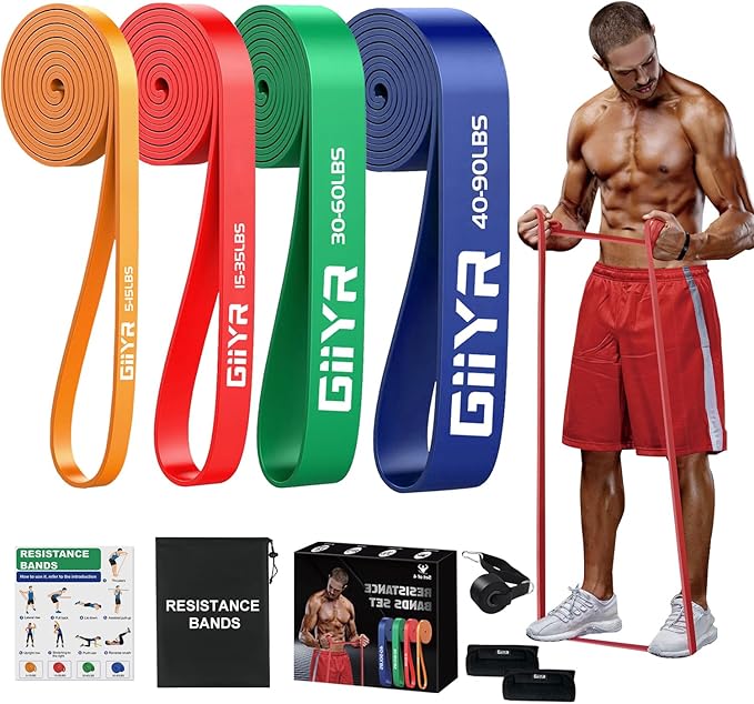 Resistance Bands Set for Men & Women - 4 Levels Exercise Band with Door Anchor, Pull Up Bands for Strength Training, Stretching, Powerlifting, Home Workouts