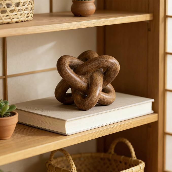 DOVDOV Wood-Toned Knot Sculpture, Triple-Knot Statue, Wood-Toned Home Decor, Ideal for accenting Rustic-Style Coffee Tables, Living Room TV Stands, Dining Tables, and entryway Shelving.