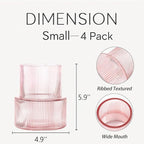 Ribbed Glass Vases, Set of 4 Small Vases for Flowers, Pink Glass Vase for Tulips, Modern Vase for Living Room, Kitchen, Office, Entryway, Bookshelf, Wedding Gifts, Birthday, 6 Inches