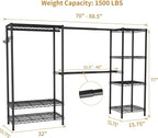 Heavy Duty Garment Rack Clothes Rack,Large Metal Closet Organizer System Storage Wardrobe,Freestanding Clothing Rack with 7 Adjustable Wire Shelves&3 Hang Rods,MaxLoad 1500lbs