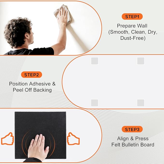 xydstay Felt Bulletin Board, Large Cork Board 36"x 24", 6 Pack Felt Wall Tiles with 35 Pcs Pushpins, Pin Boards for Office, Home & Classroom