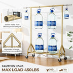 Heavy Duty Clothes Rack Load 450 LBS, Metal Garment Rack, Standing Rolling Clothing Rack for Hanging Clothes with Sturdy Wheels & Shelves, Portable Closet Wardrobe Rack,Gold
