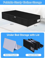 6.7-Inch Tall Under Bed Storage Bin with Zipper, Underbed Storage Container w/Rigid Sides & Bottom, Large Clothes Organizer Box for Bedroom, Dorm, Couch, Dressers, 30x15x6.7 Inches, Black