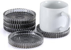 Modern Clear Coaster Set of 5- Glass Coasters for Drinks Crystal Coasters Round Cup Coasters Coffee Table Decor for Office, Kitchen, Bar, Dining Room, Living Room, Patio (Clear Black)