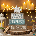 Yuntau 4 Pcs Summer Beach Decorations for Home Beach Tiered Tray Decor Starfish Coastal Rustic Starfish Wooden Block Table Sign Stacked Book Nautical Table Centerpiece for Farmhouse Office Desk Shelf