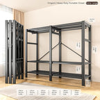 Heavy Duty Portable Closet with Cover Magnetic Doors, Metal Rolling Clothes Rack Heavy Duty 1500LBS, Foldable Clothing Rack, Garment Racks for Bedroom/LivingRoom/Rental (KT Grey, 74.8in)