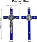 TALPGOD St Benedict Crucifix Silver Blue 7.2 Inch,Crucifix Wall Cross for Catholic Decor,Jesus Christ Hanging Cross Wall Art Decor,Escapularios Catolicos,Saint Benedict Medal for Home Decoration